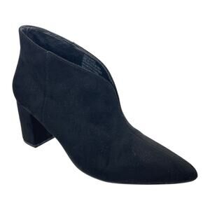 H by Halston Faux Suede Pointed Toe Block Heel Ankle Boots Black Size 7.5